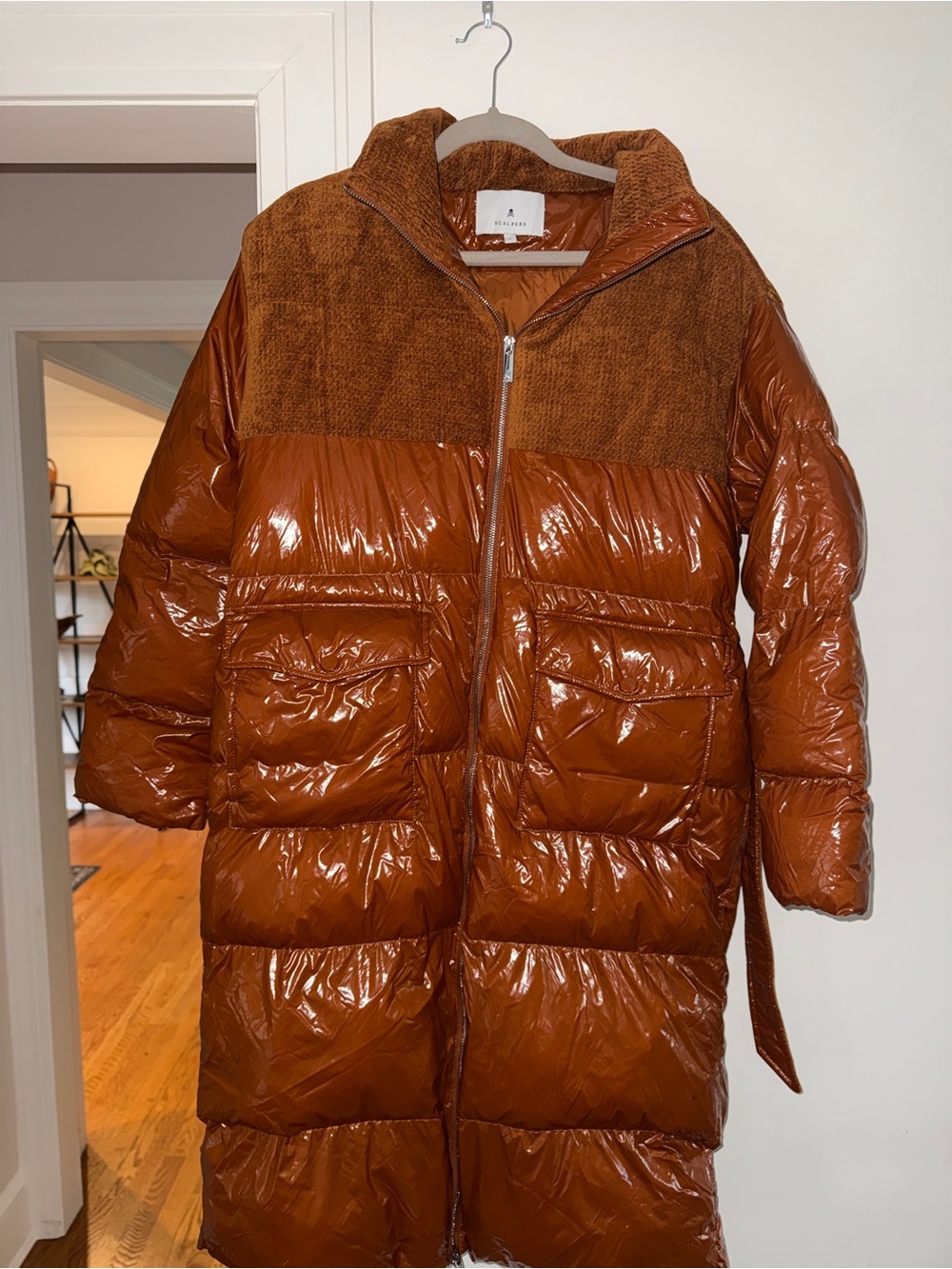Women's Long Quilted Puffer Coat in Rust